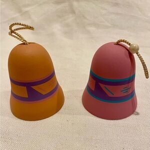 Vintage Christmas ornament - Southwestern / Aztec Bells-2 Hand painted clay